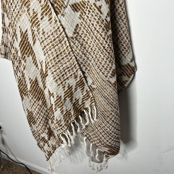 Soft Surroundings Poncho‎ Womens One Size Brown Tan Houndstooth Fringe Ruana - Picture 8 of 10